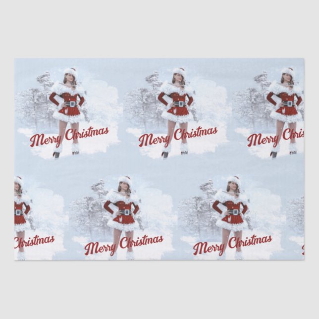 Schöne Weihnachtsfrau über den Winterschnee Seidenpapier (Vorderseite)