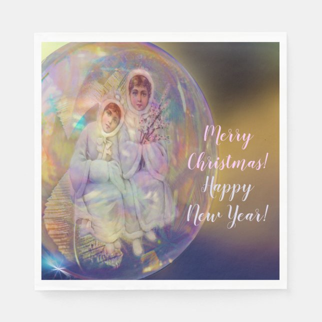 Schöne Weihnachtsfreude Phantastisch Elegantes Par Serviette (Vorderseite)