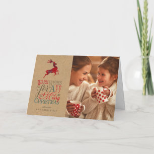 Schöne Weihnachtsgrüße Foto Kraft & Tartan Rot ID5 Karte