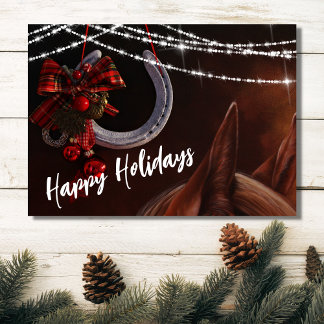 Schöne Weihnachtskarte für Pferde und Hufeisen