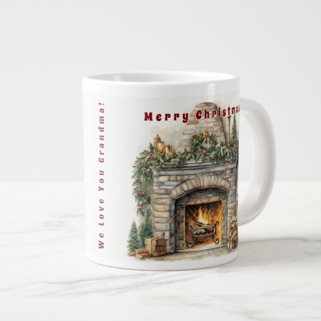 Schöne Weihnachtskerzen am Kamin Holly Wreath Jumbo-Tasse (Vorderseite Rechts)