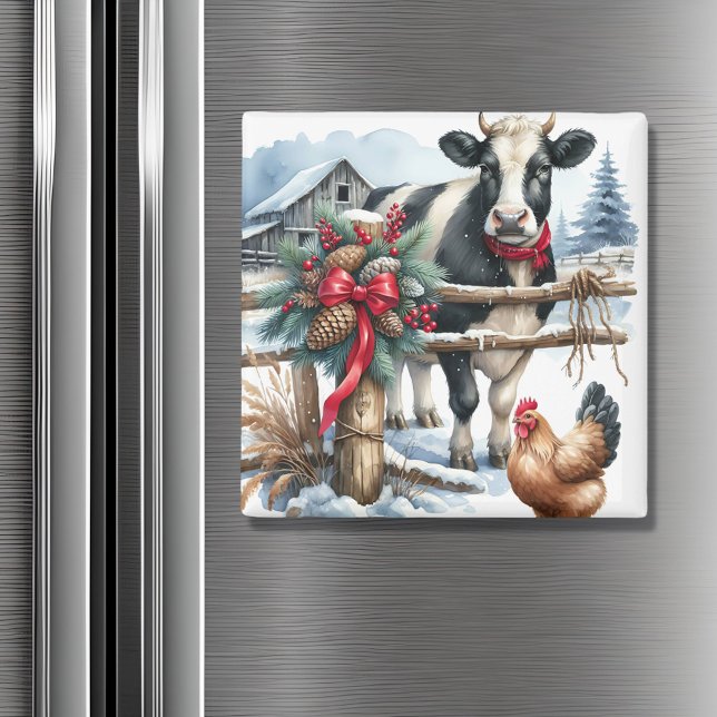 Schöne Weihnachtskuh mit Rooster Weihnachten Magnet (Von Creator hochgeladen)