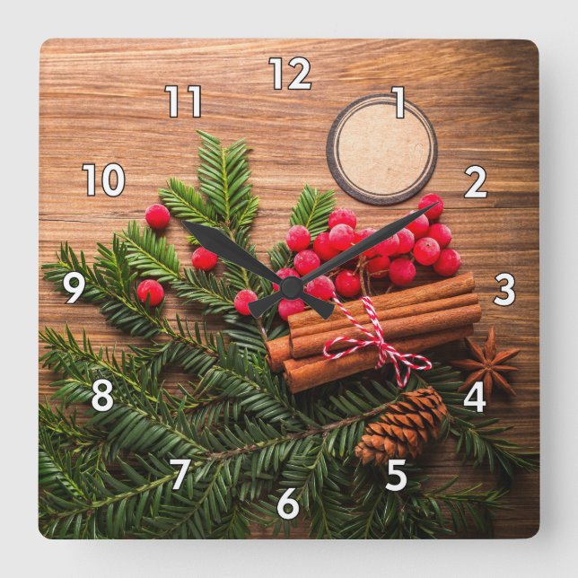 Schöne Weihnachtslandschaft Quadratische Wanduhr (Vorderseite)