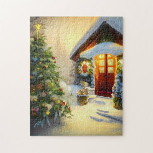 Schöne Weihnachtsnacht mit Bäumen und Schnee