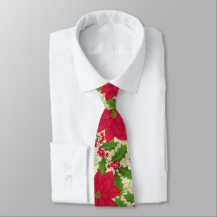 Schöne Weihnachtspoinsettia, Stechpalme, Krawatte