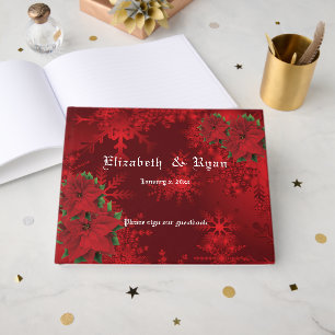 Schöne Weihnachtsrote Poinsettie und Schneeflocken Gästebuch