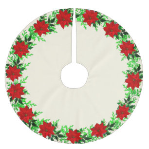 Schöne Weihnachtsstern-Blumengirlande auf Champagn Polyester Weihnachtsbaumdecke
