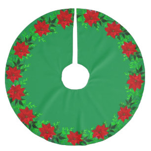 Schöne Weihnachtsstern-Blumengirlande auf Grün Polyester Weihnachtsbaumdecke
