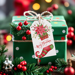 Schöne Weihnachtsstiefel mit Weihnachtsstern Geschenkanhänger