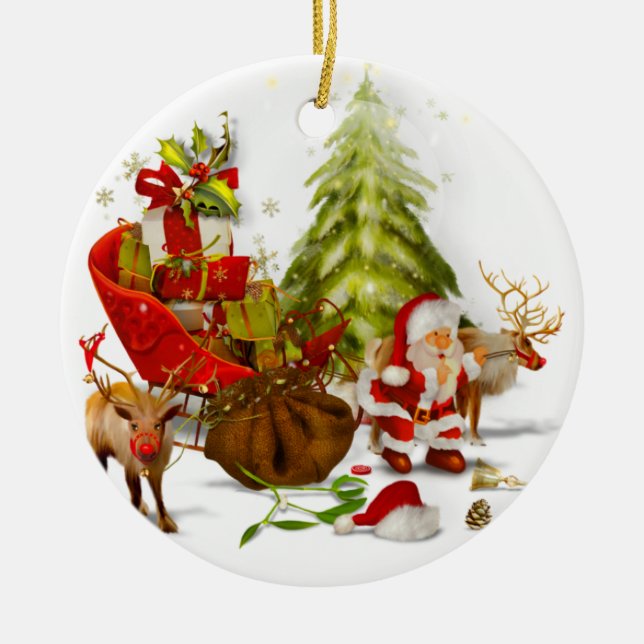 Schöne Weihnachtsszene Keramik Ornament (Vorne)