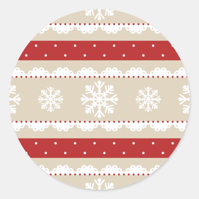 Schöne Weihnachtszeit Beige Red White Snowflakes M Runder Aufkleber (Vorderseite)