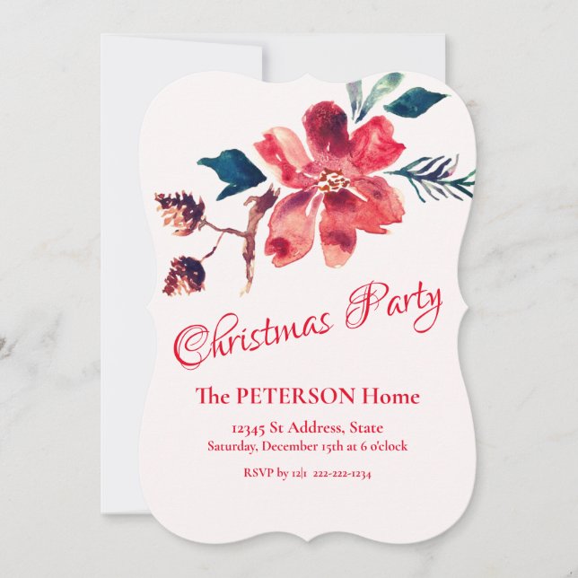 Schöne Weihnachtszeit Blume Pinecones Party Einladung (Vorderseite)