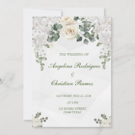 Schöne weise Rosen Hochzeitseinladung Karte