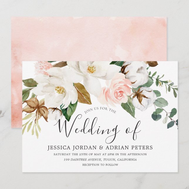 Schöne Weiß & Blütenblüte Ganzjährig Hochzeit Einladung (Vorne/Hinten)