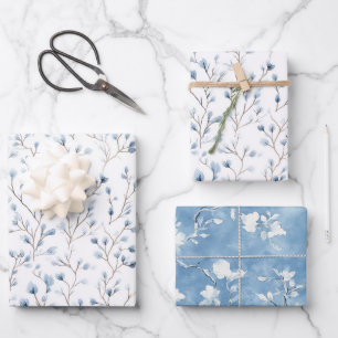 Schöne weiße blaue Blumen-Brautjungfernparty Geschenkpapier Set