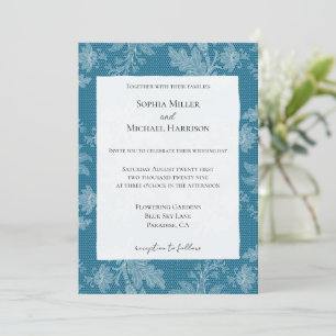 Schöne weiße blaue Blumen-Faux-Spitze Hochzeit Einladung