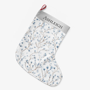 Schöne weiße blaue Blumen Weihnachten Großer Weihnachtsstrumpf