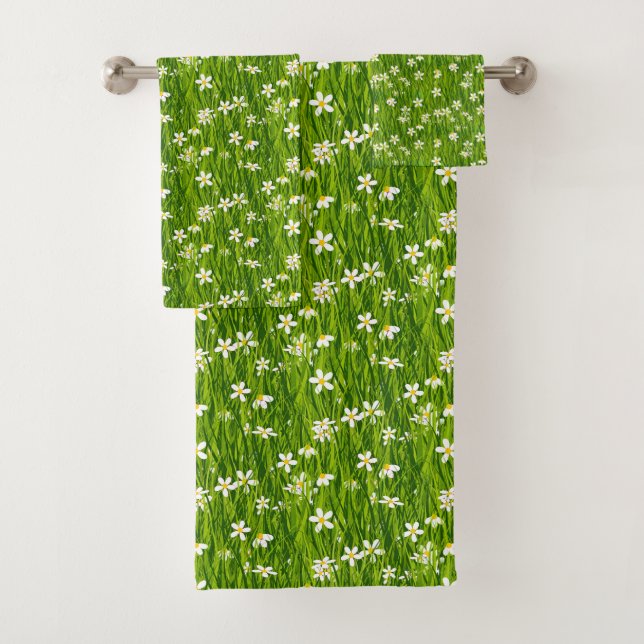 Schöne weiße Blume auf Blätter der grünen Pflanze Badhandtuch Set (Insitu)