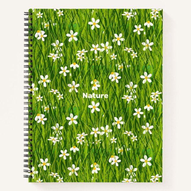 Schöne weiße Blume auf grünen Blätter Notizbuch (Vorderseite)