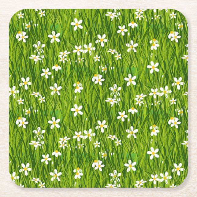 Schöne weiße Blume auf grünen Blätter Rechteckiger Pappuntersetzer (Vorderseite)