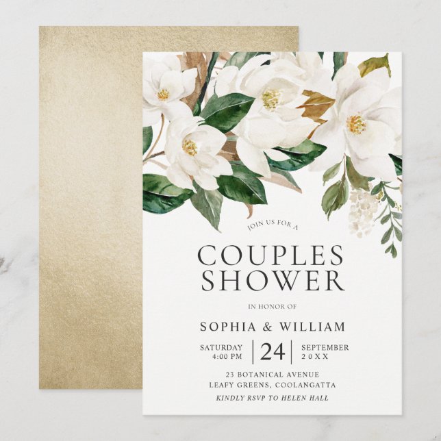 Schöne weiße Blume Elegante Paare Dusche Einladung (Vorne/Hinten)