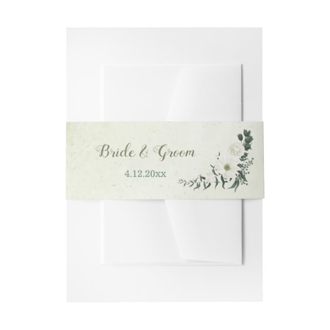 Schöne weiße Blume Grün Blätter Hochzeit Einladungsbanderole (Vorderseite Beispiel)