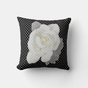 Schöne weiße Blume Schwarz-weiß Polka Dot Kissen