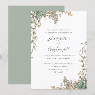 Schöne weiße Blumen Blätter Whimsikale Hochzeit Einladung