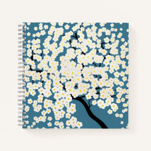 Schöne weiße Blumen blühender Baum Kunst Notizbuch