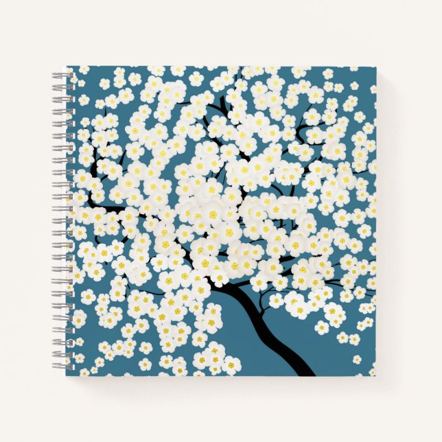 Schöne weiße Blumen blühender Baum Kunst Notizbuch (Vorderseite)