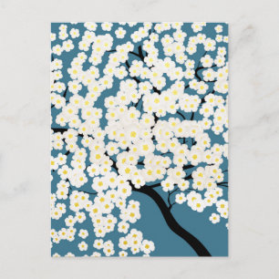 Schöne weiße Blumen blühender Baum Kunst Postkarte