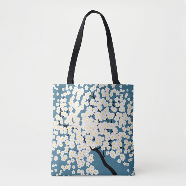 Schöne weiße Blumen blühender Baum Kunst Tasche (Vorderseite)