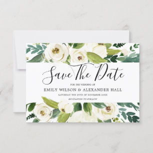 Schöne weiße Blumen Grüne Frühlingshochzeit Save The Date