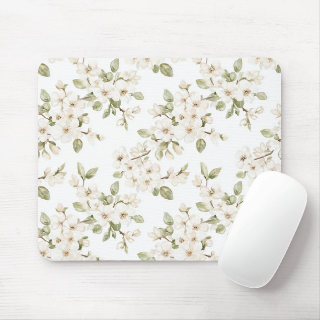 Schöne weiße Blumen Mousepad (Mit Mouse)