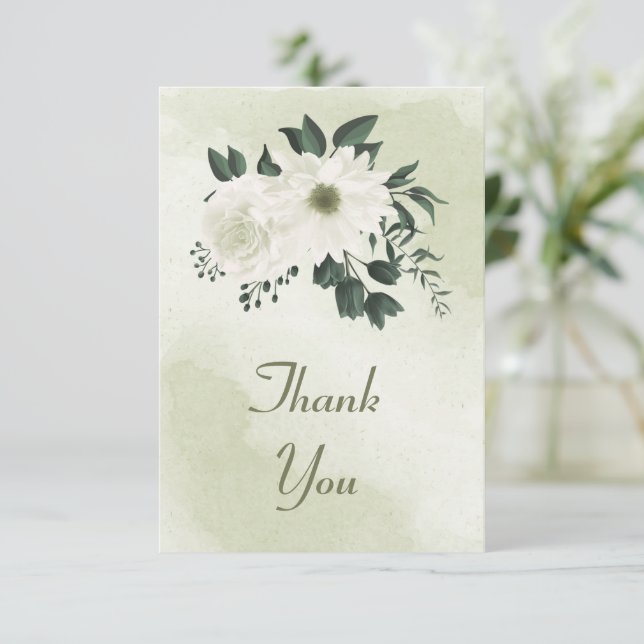 schöne weiße Blumengrün Dankeskarte (Stehend Vorderseite)