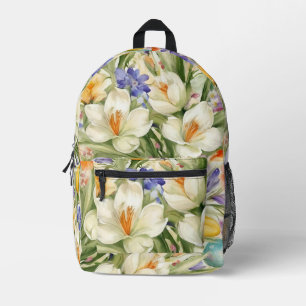 Schöne weiße Crocuses, С Frühlingsblumen Bedruckter Rucksack