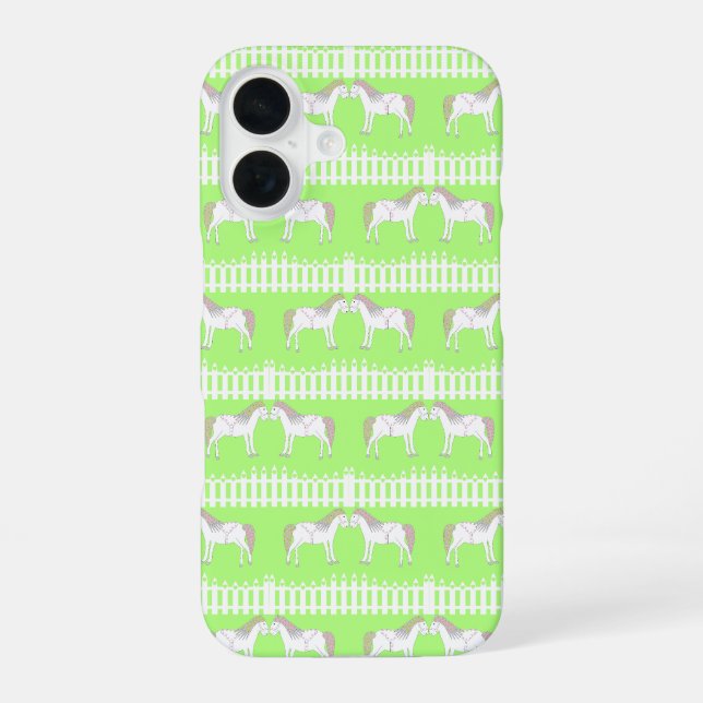 Schöne Weiße Hochzeitspferde Gemustert iPhone 16 Hülle (Rückseite)