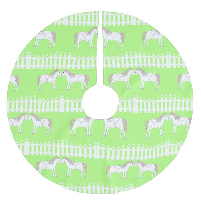 Schöne Weiße Hochzeitspferde Gemustert Polyester Weihnachtsbaumdecke (Vorderseite)