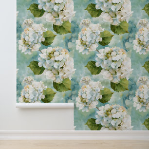 Schöne weiße Hydrangea auf blau Tapete