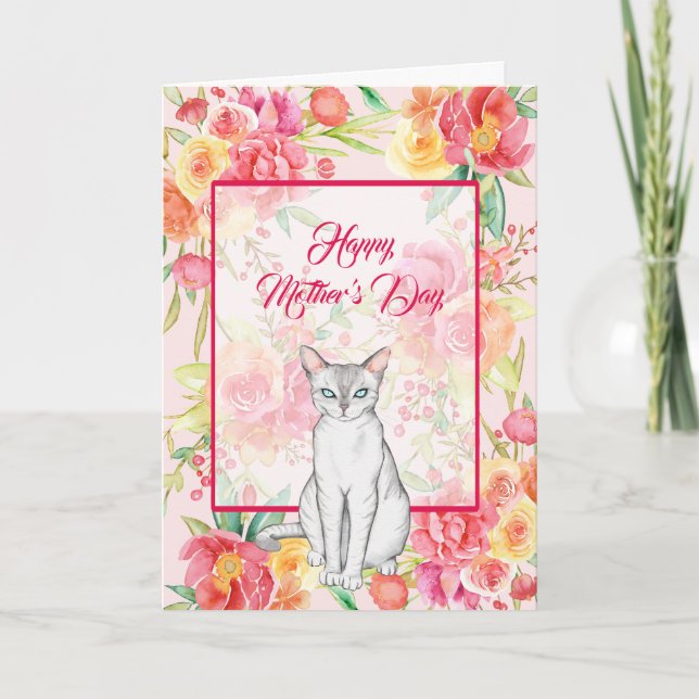 Schöne weiße Katze mit Aquarellfarben-Blume Karte (Vorderseite)