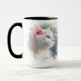 SCHÖNE WEISSE KATZE MIT BLAUEN AUGEN TASSE
