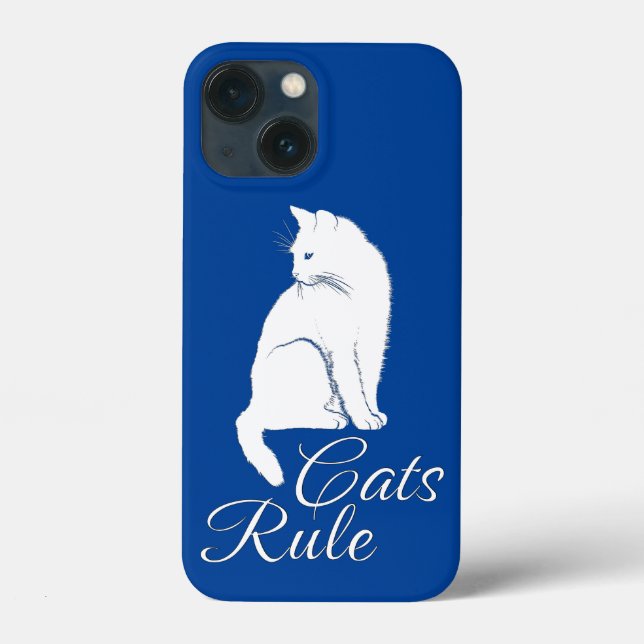 Schöne weiße Katze mit "Cats Rule" Text Case-Mate iPhone Hülle (Rückseite)