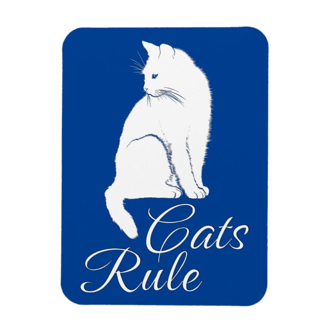 Schöne weiße Katze mit "Cats Rule" Text Magnet (Vertikal)