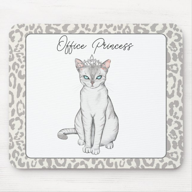 Schöne weiße Katze mit Prinzessin Crown Mousepad (Vorne)