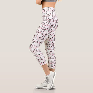 Schöne weiße Katzen-Gesicht-Cartoon-Muster Capri Leggings