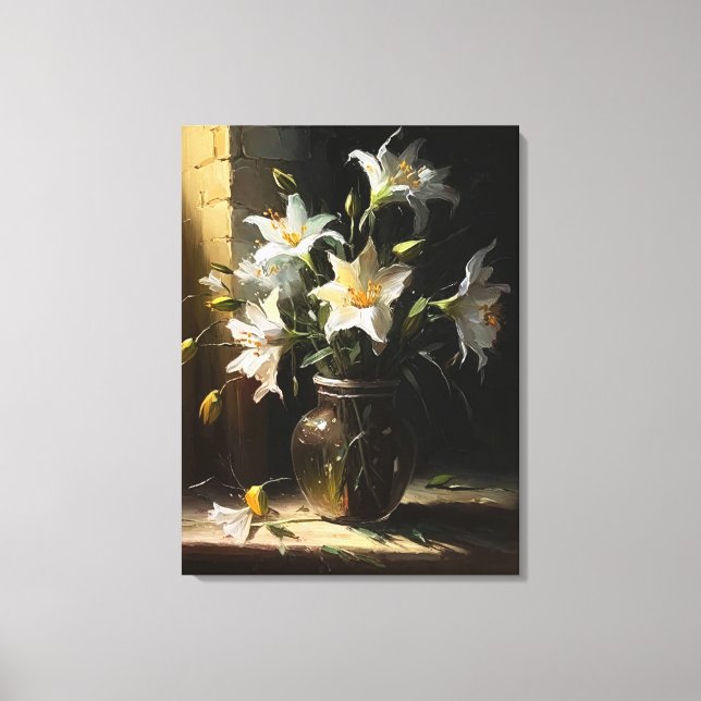 Schöne weiße Lilie in Vase Kunst Leinwanddruck (Vorderseite)