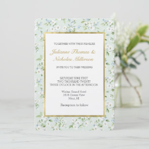 Schöne Weiße Minze Hellblaue Florale Hochzeit Einladung