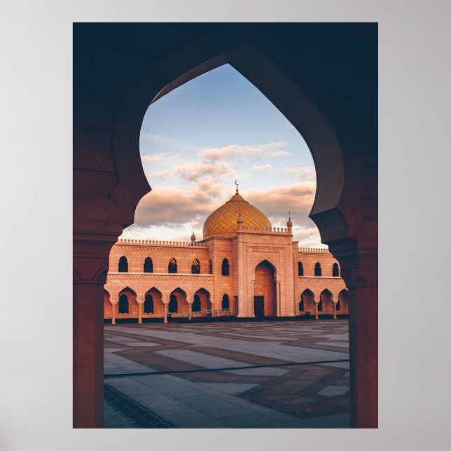 Schöne weiße Moschee im Sonnenuntergang Poster (Vorne)