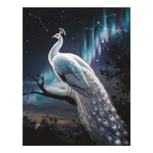 Schöne weiße Pfauen-Aurora Borealis-Landschaft Fotodruck