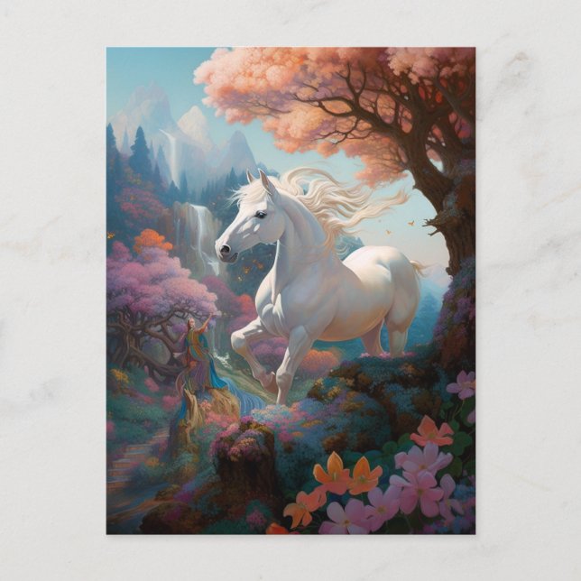 Schöne Weiße Pferde Fantasy Kunst Postkarte (Vorderseite)